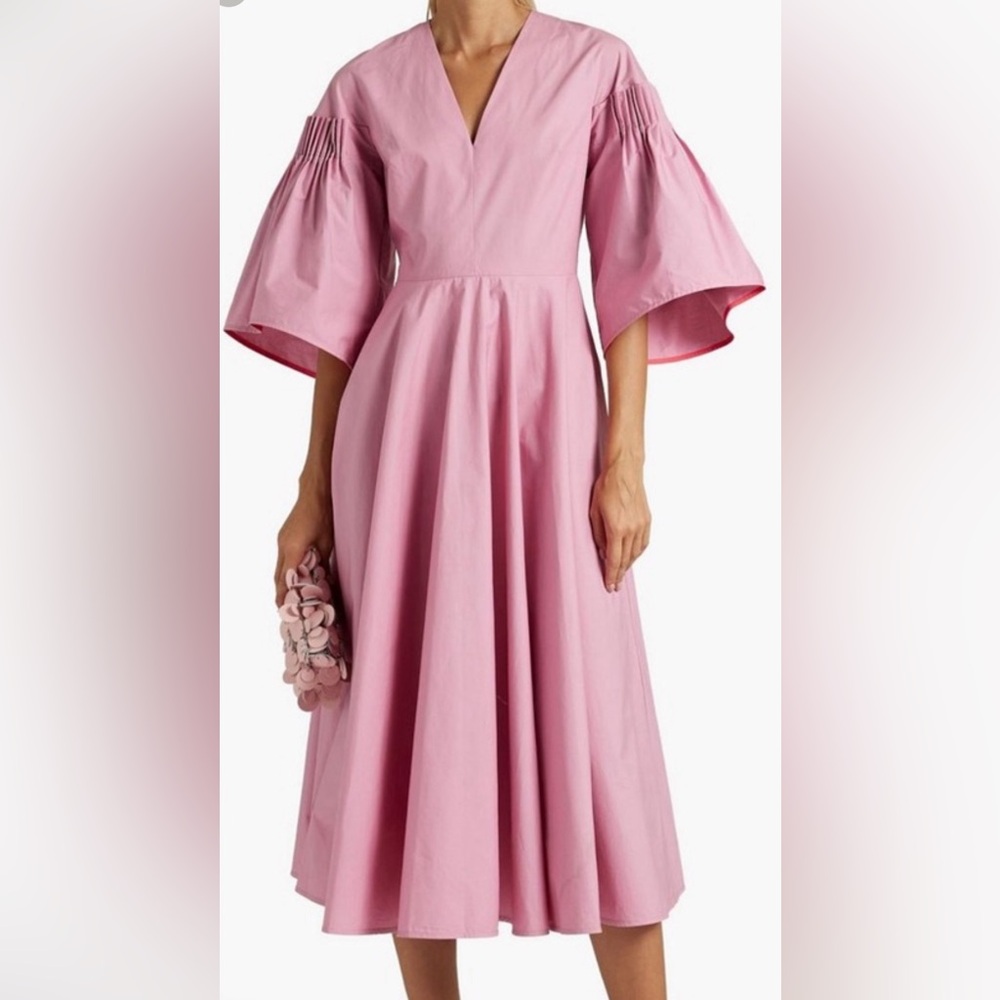 Roksanda Josefina Pink Poplin Flared Midi Dress UK6 US2 Statement Sleev